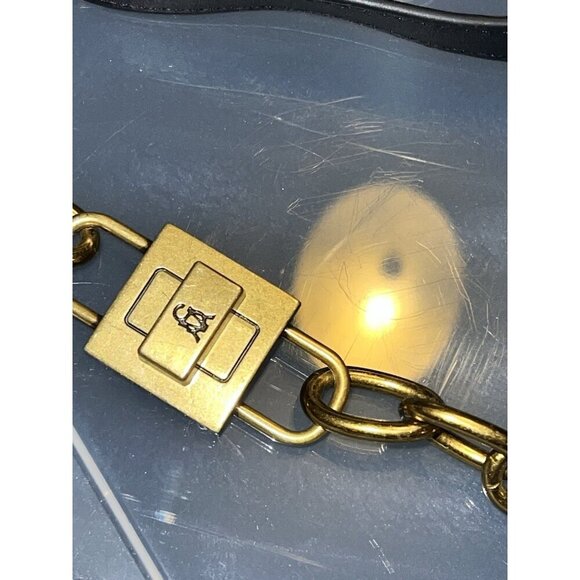 STEVE MADDEN Black Leather Brass Chain Buckle Adustable Crossbody Strap - Picture 2 of 9